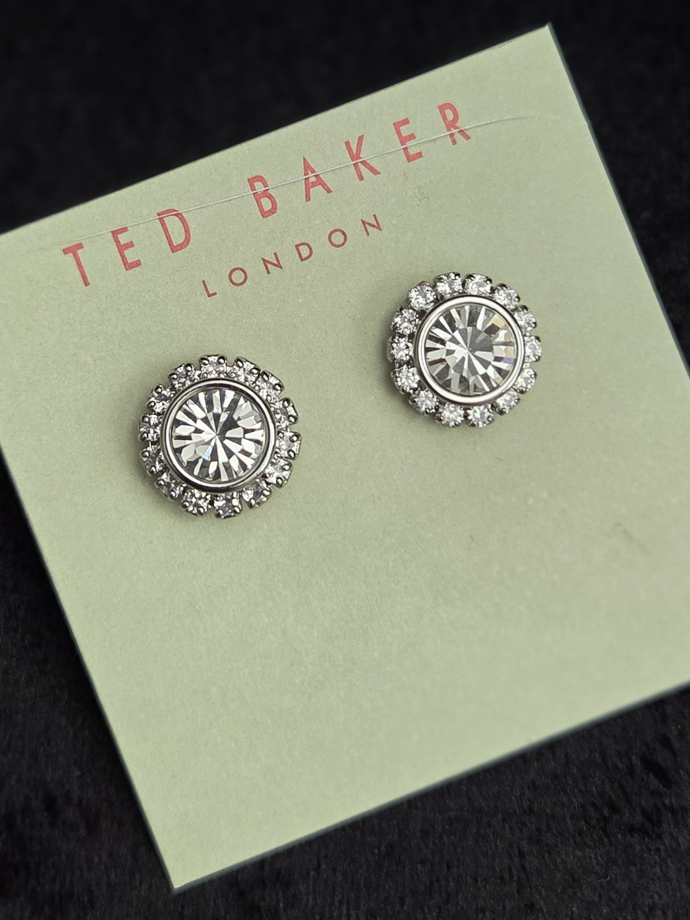 Ted Baker Silver Crystal Halo Stud Earrings - Clear Stones